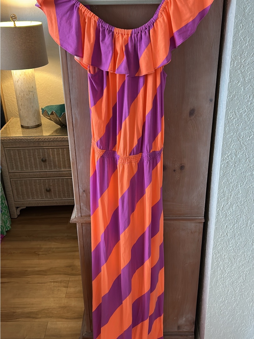 Lilly Pulitzer Orange and Purple Off-Shoulder Maxi Dress